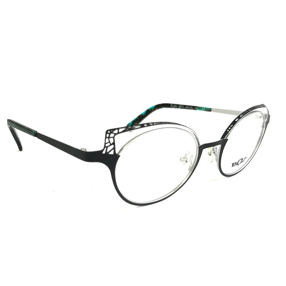 BOZ Eyeglasses Frames ELISE 0013 Matte Black Silver Cat Eye Full Rim 48-19-140